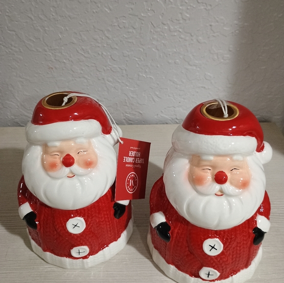 2) SET Martha Stewart Santa Taper Candle Holder Christmas New - Picture 2 of 6